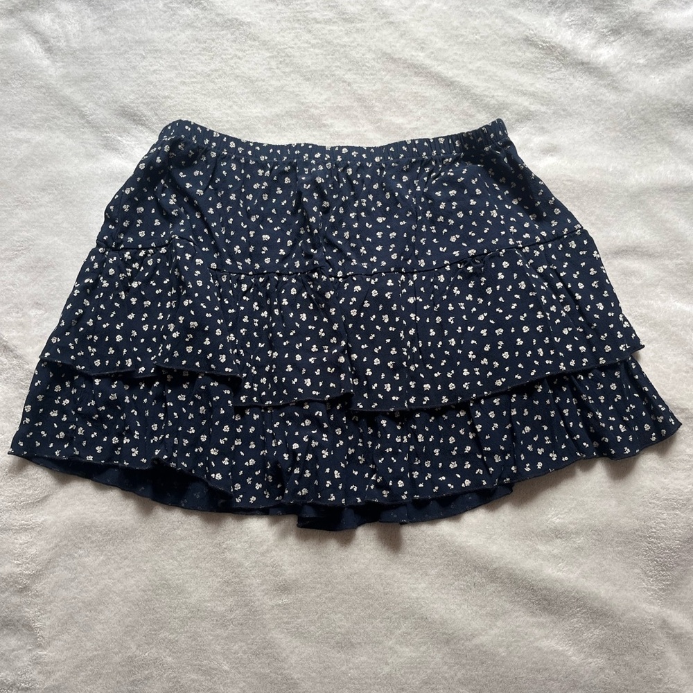 Brandy Melville Navy Blue Tiered Floral Skirt